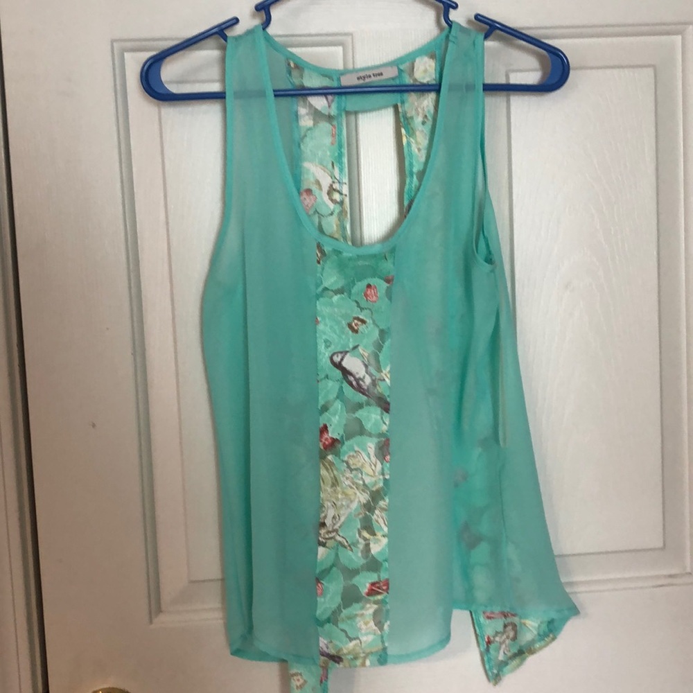 Size small, never worn mint floral sheer tank top
